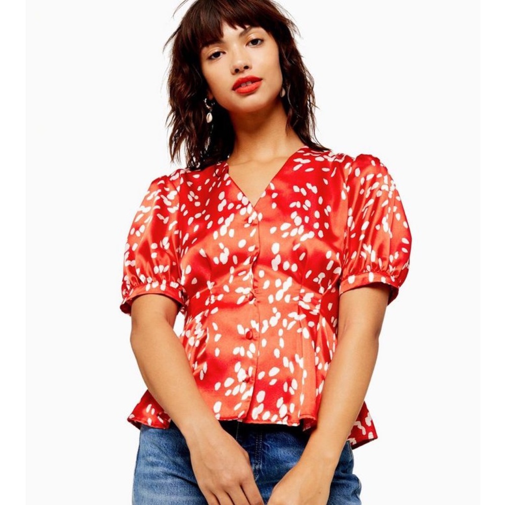 Topshop Red Dalmatian Print Top